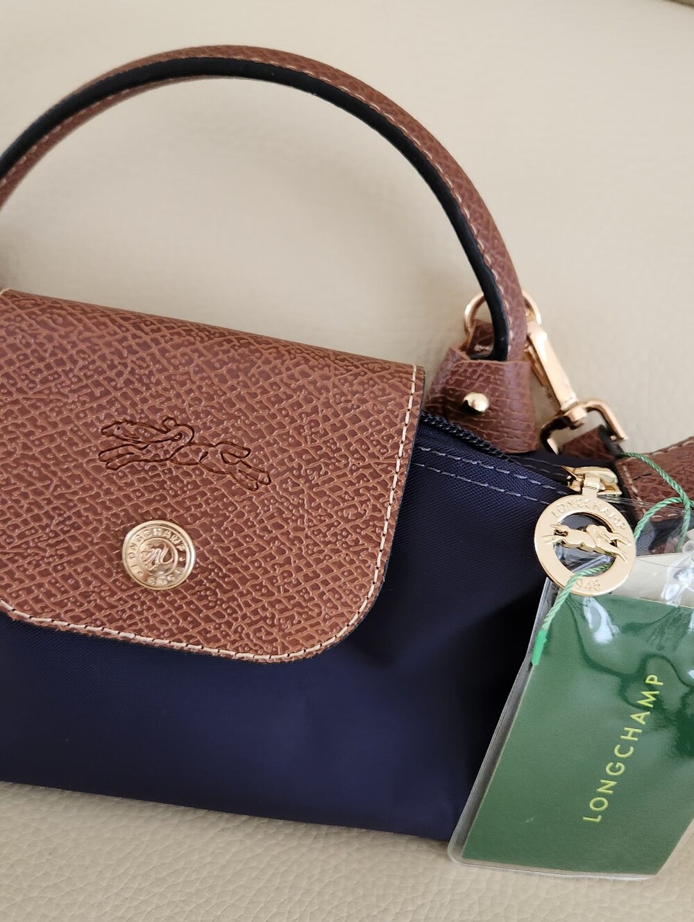 Longchamp Small Navy and Brown Modélé déposé Handle Crossbody - Picture 3 of 11